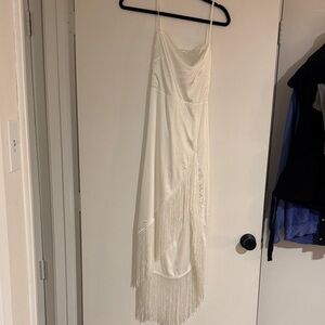 12th Tribe Strapless Cream Fringe Dress